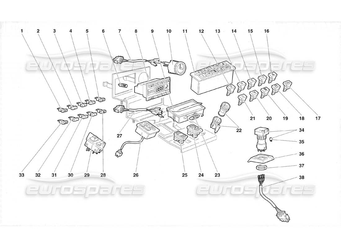 lamborghini diablo roadster (1998) teilediagramm für tunneltafelinstrumente