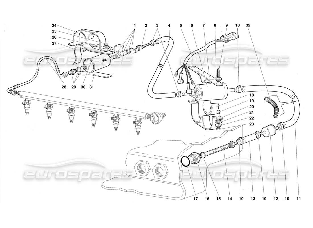 lamborghini diablo roadster (1998) kraftstoffsystem teilediagramm