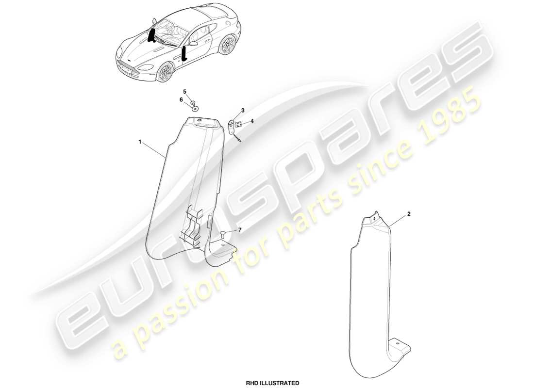 aston martin v8 vantage (2007) seitenverkleidung der motorhaube, unteres teildiagramm