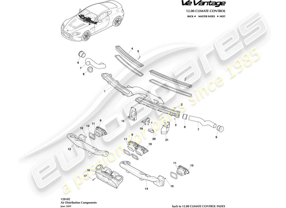 aston martin v12 vantage (2010) teilediagramm der luftverteilungskomponenten