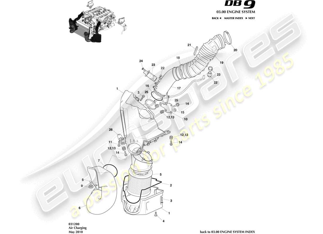 aston martin db9 (2007) teilediagramm für die luftaufladung