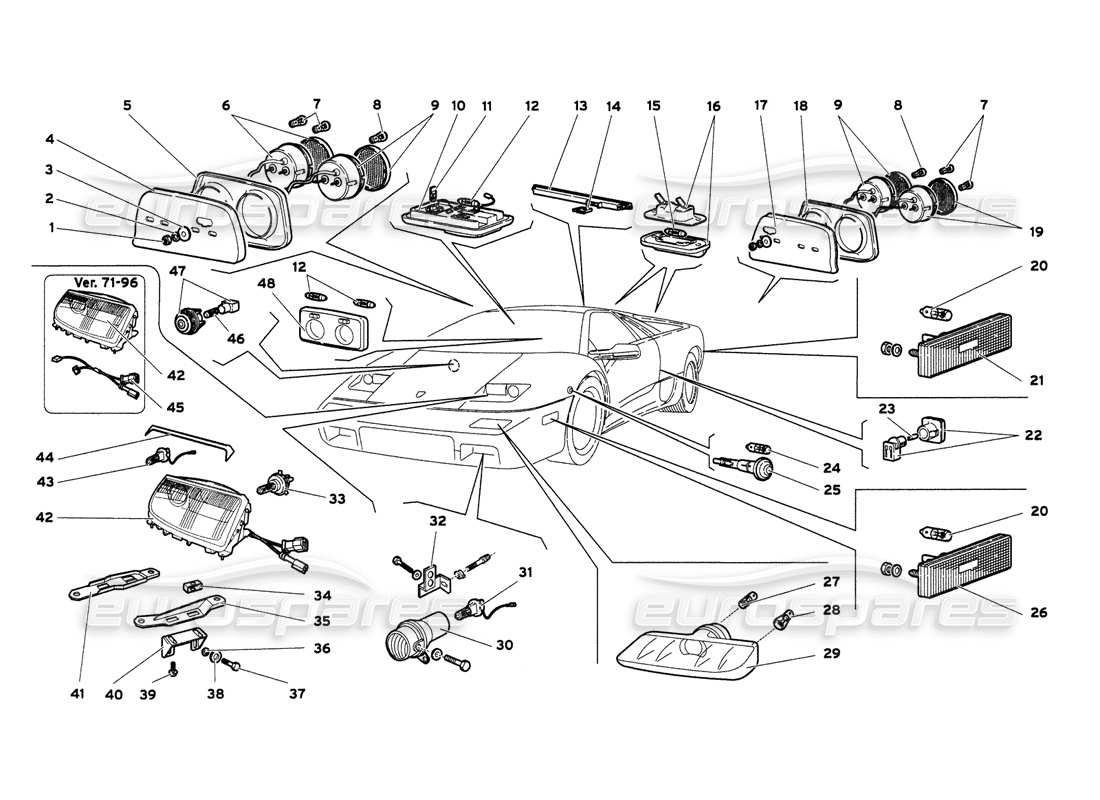 lamborghini diablo 6.0 (2001) lichter teilediagramm