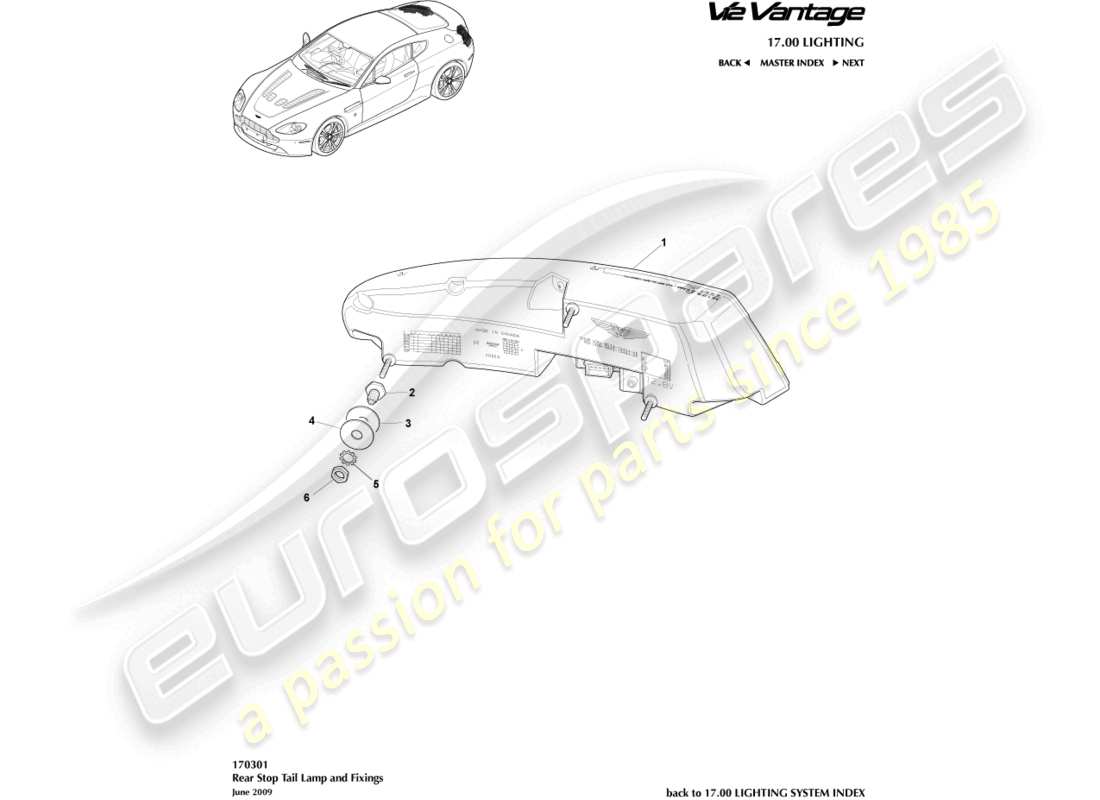 aston martin v12 vantage (2010) teilediagramm für rückleuchten