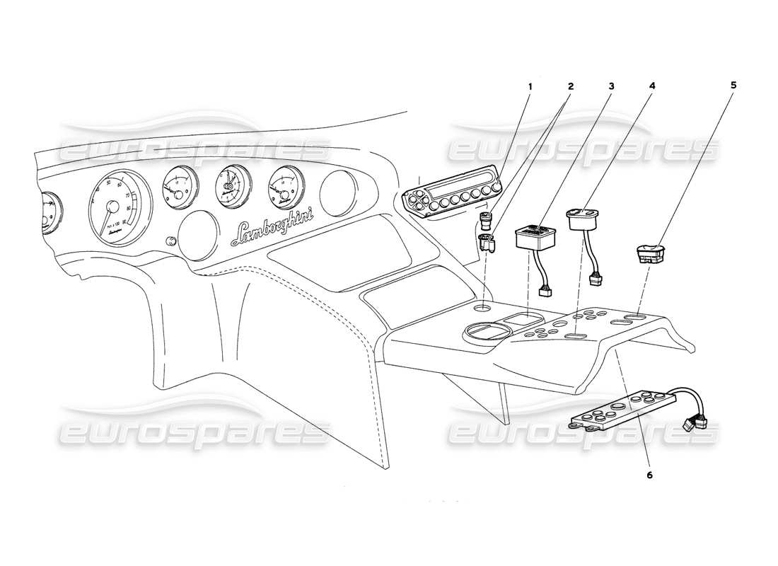 lamborghini diablo 6.0 (2001) teilediagramm für tunneltafelinstrumente