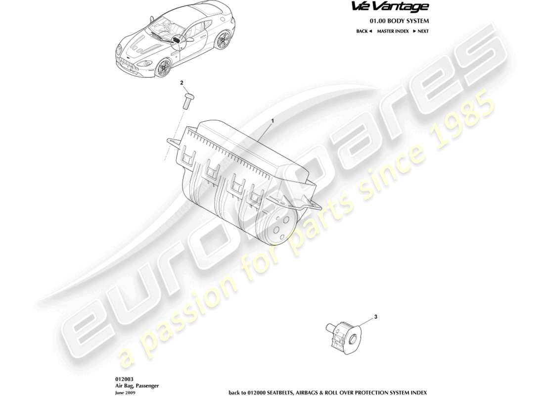 aston martin v12 vantage (2010) teilediagramm beifahrer-airbag