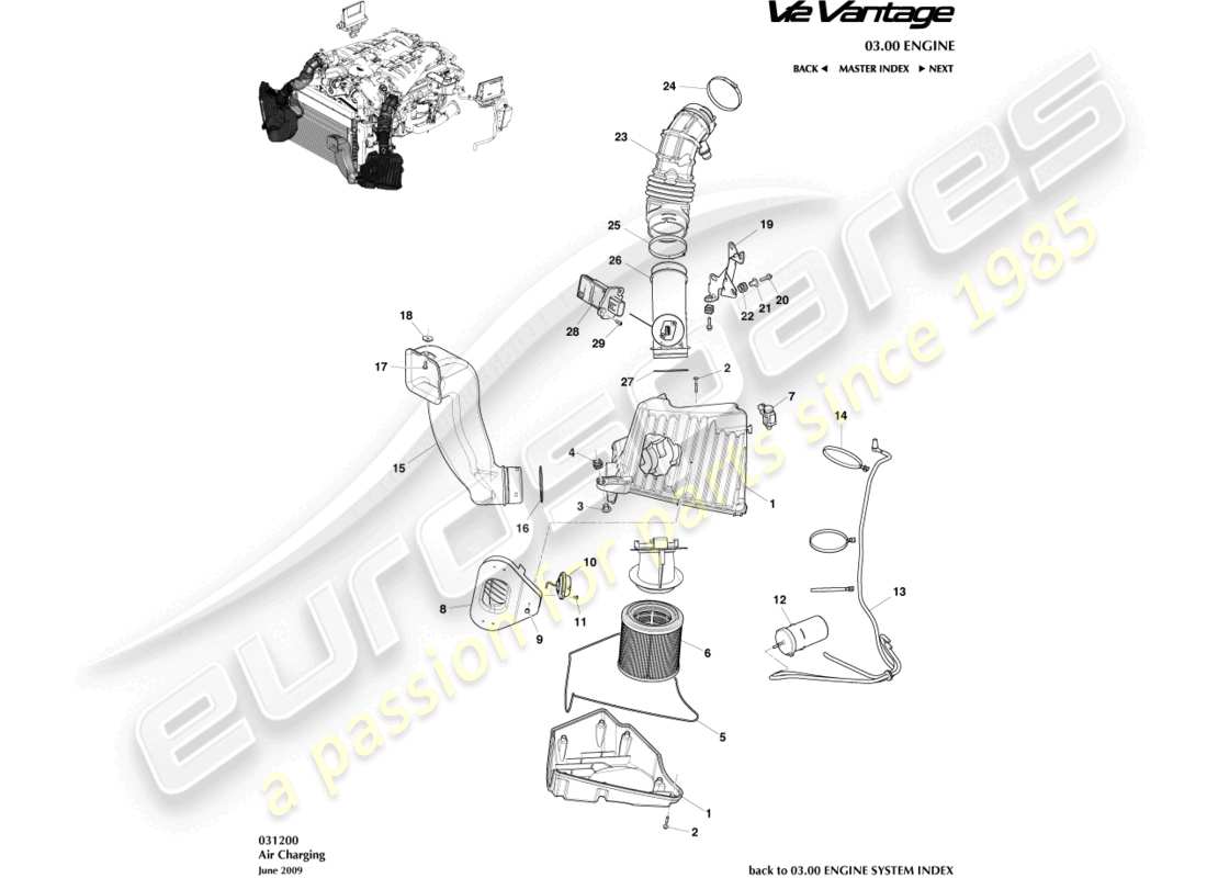 aston martin v12 vantage (2010) teilediagramm für die luftaufladung