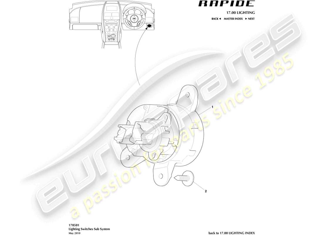 aston martin rapide (2011) teilediagramm für lichtschalter