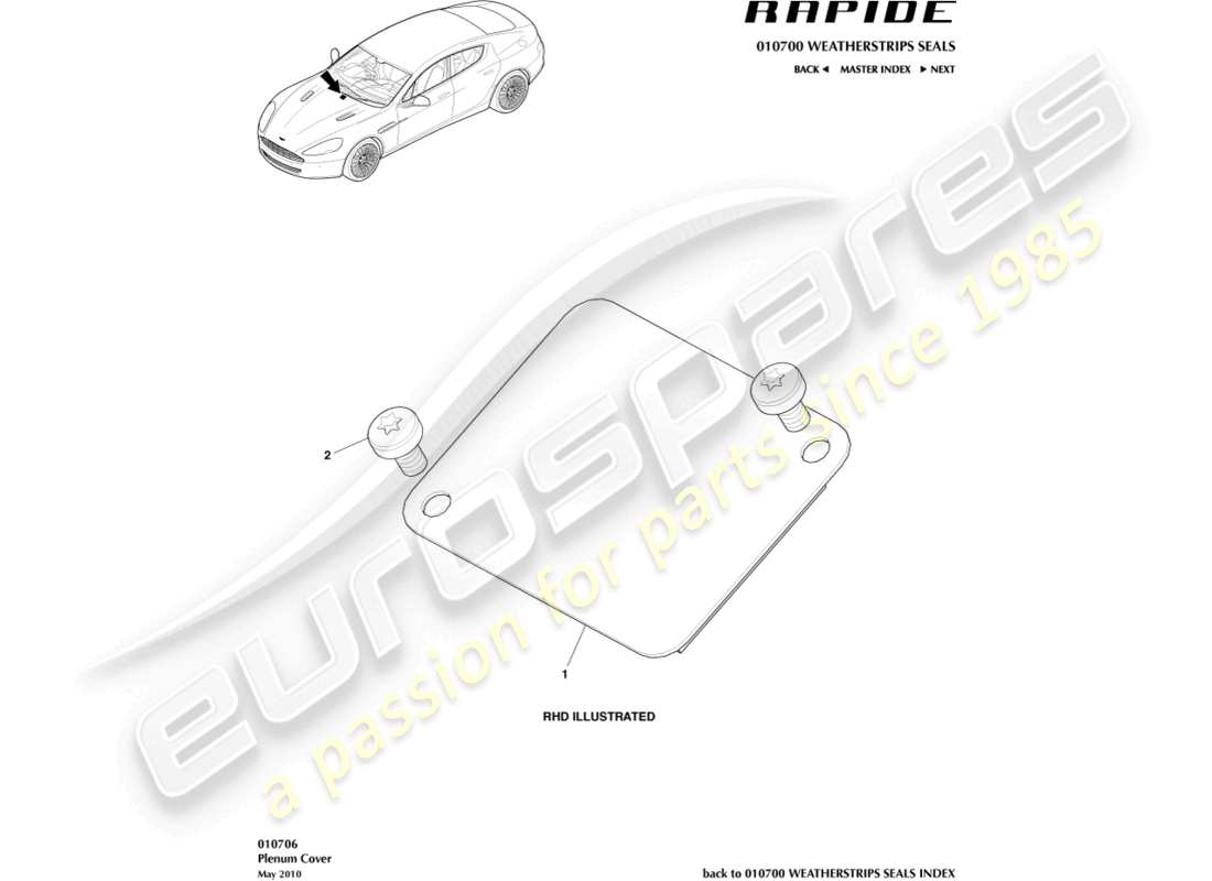 aston martin rapide (2012) teildiagramm der luftkammerabdeckung