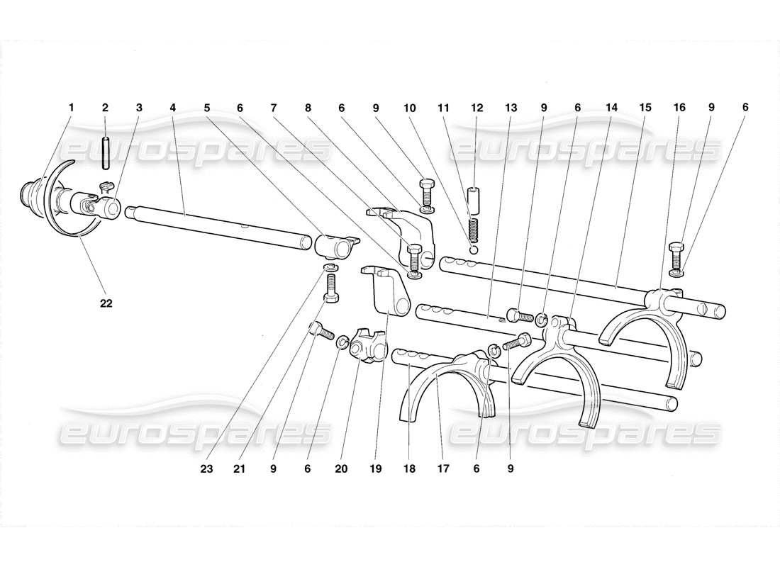 lamborghini diablo sv (1998) teilediagramm für getriebeschaltstangen und -gabeln