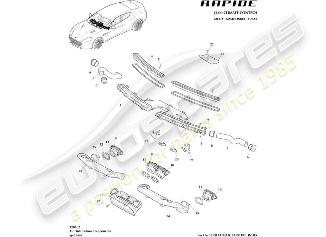 aston martin rapide (2011) teilediagramm der luftverteilungskomponenten