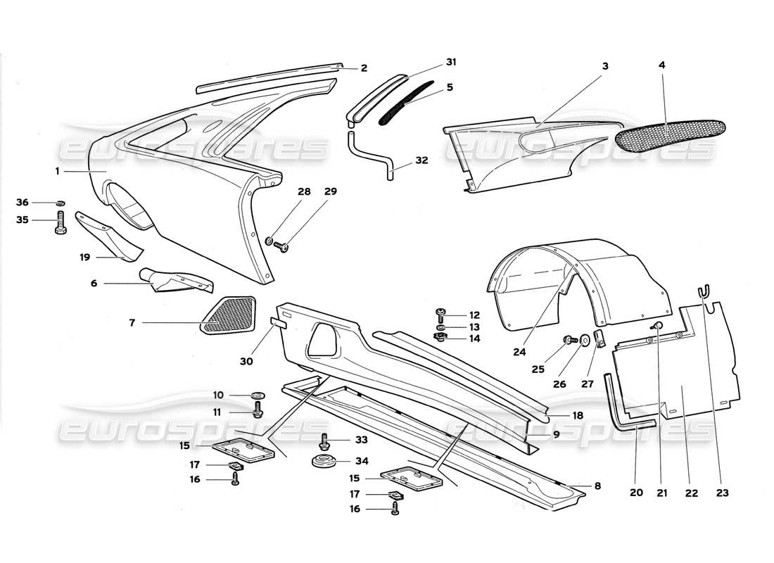 lamborghini diablo gt (1999) teilediagramm für rahmenbodenplatten