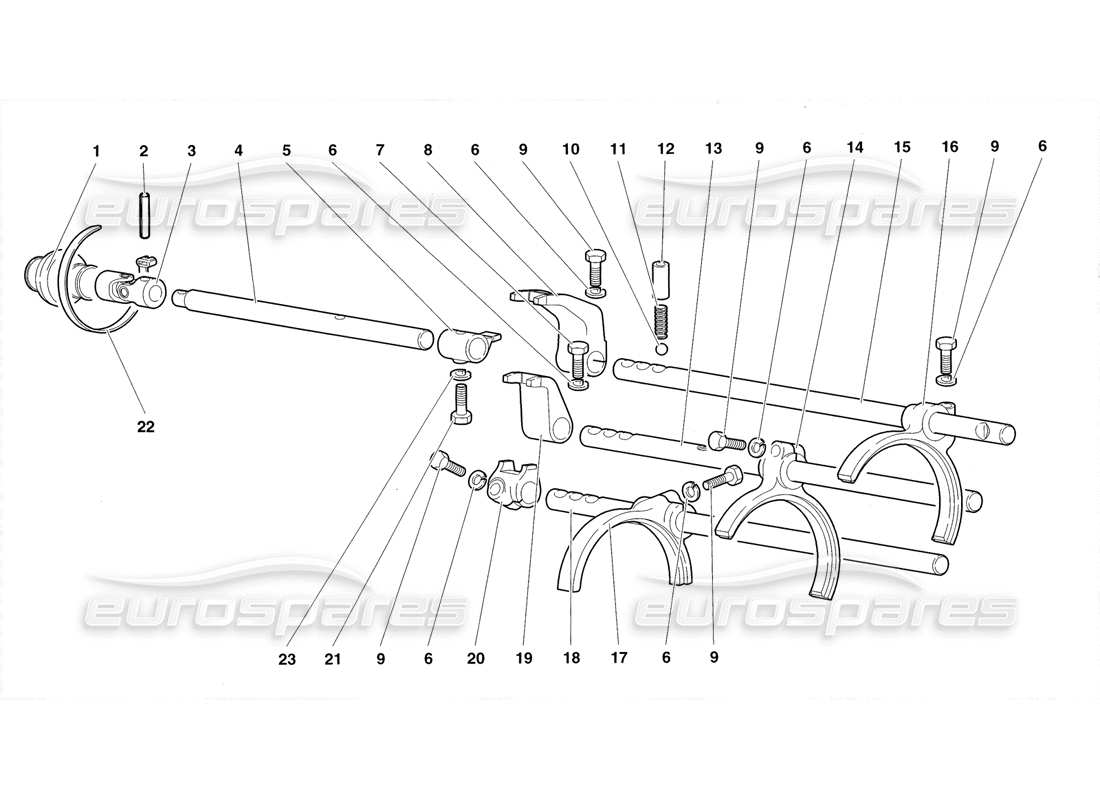 lamborghini diablo roadster (1998) teilediagramm für getriebeschaltstangen und -gabeln