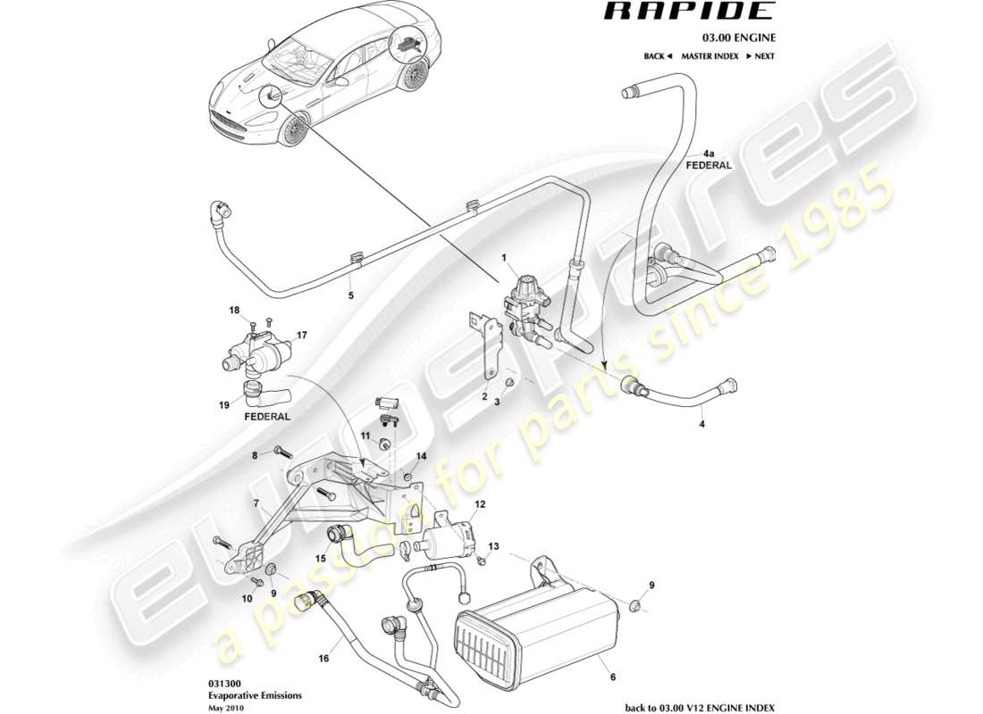 aston martin rapide (2011) teilediagramm für verdunstungsemissionen