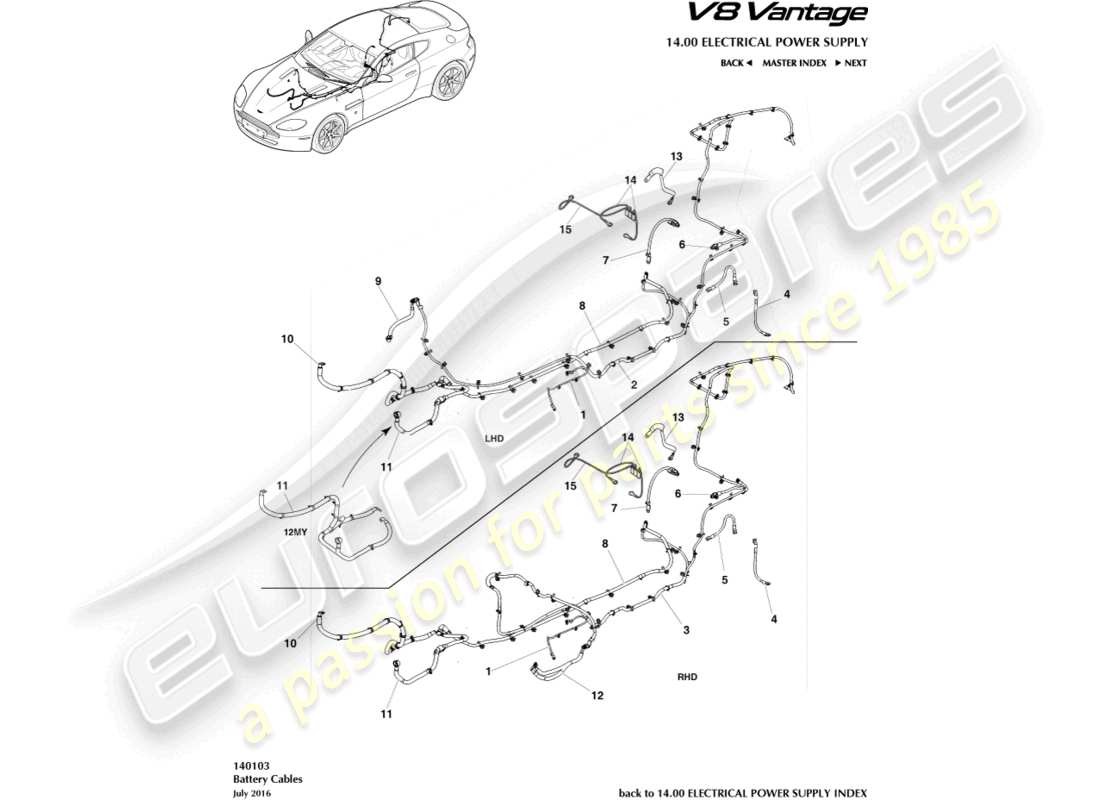 aston martin vantage gt8 (2017) teilediagramm für batteriekabel
