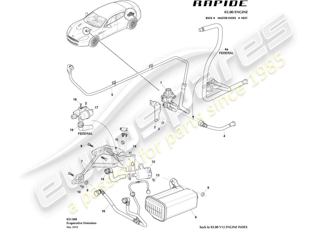 aston martin rapide (2012) teilediagramm für verdunstungsemissionen