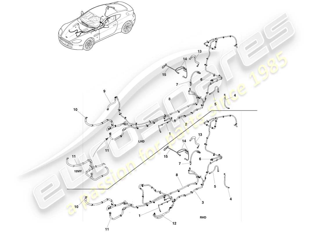 aston martin v8 vantage (2007) teilediagramm für batteriekabel
