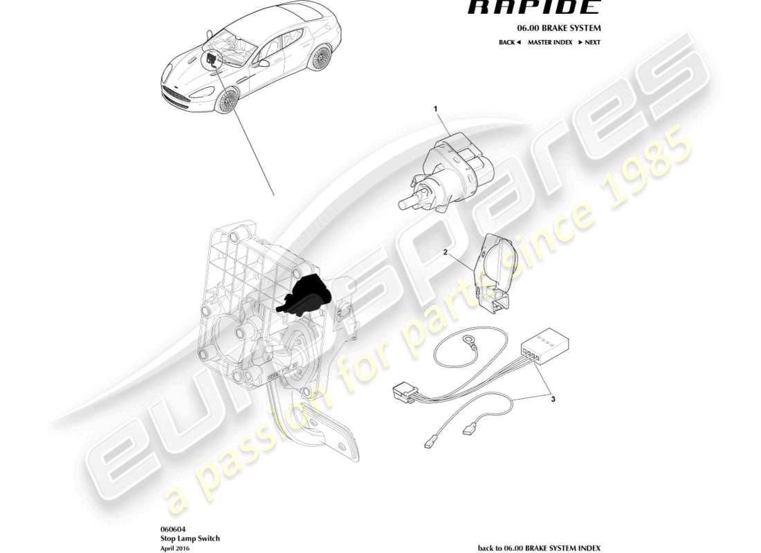 aston martin rapide (2013) teilediagramm des bremslichtschalters