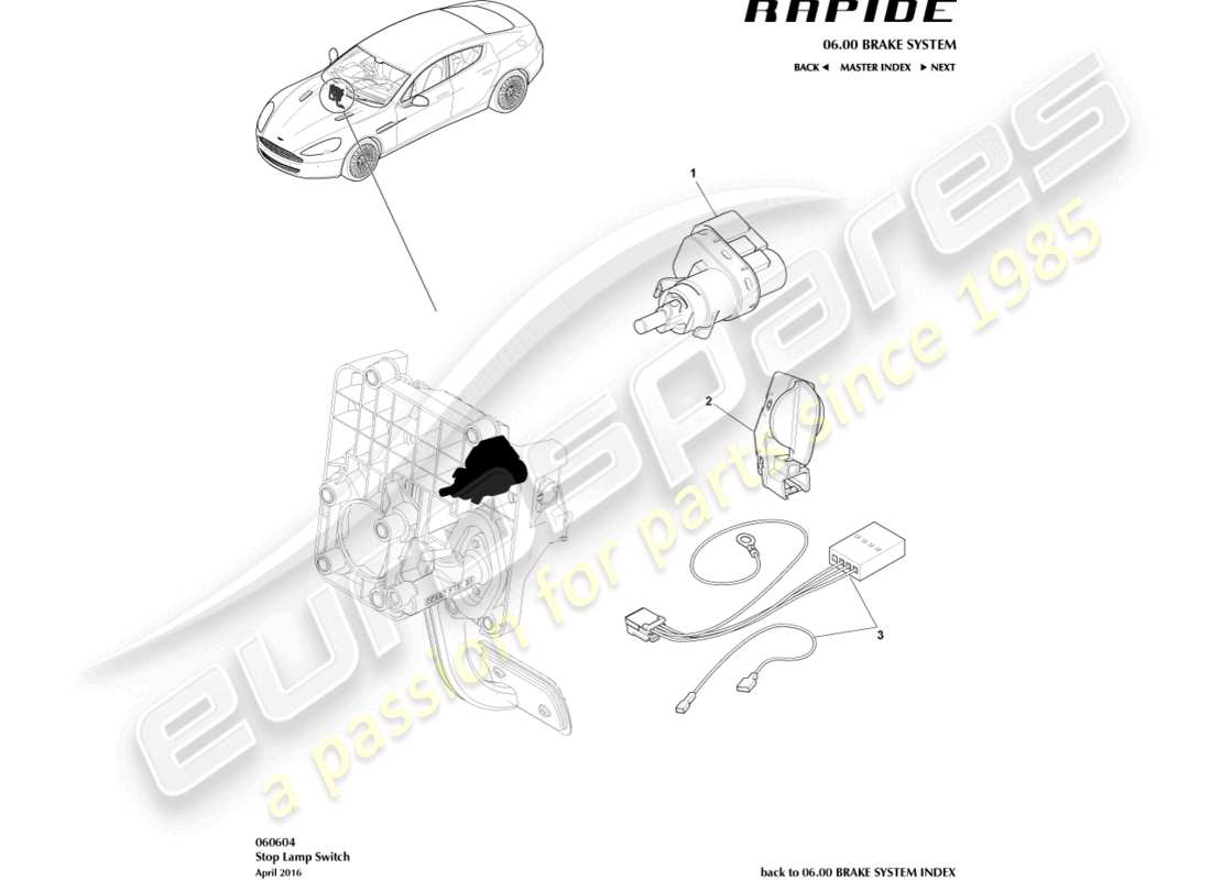 aston martin rapide (2011) teilediagramm des bremslichtschalters