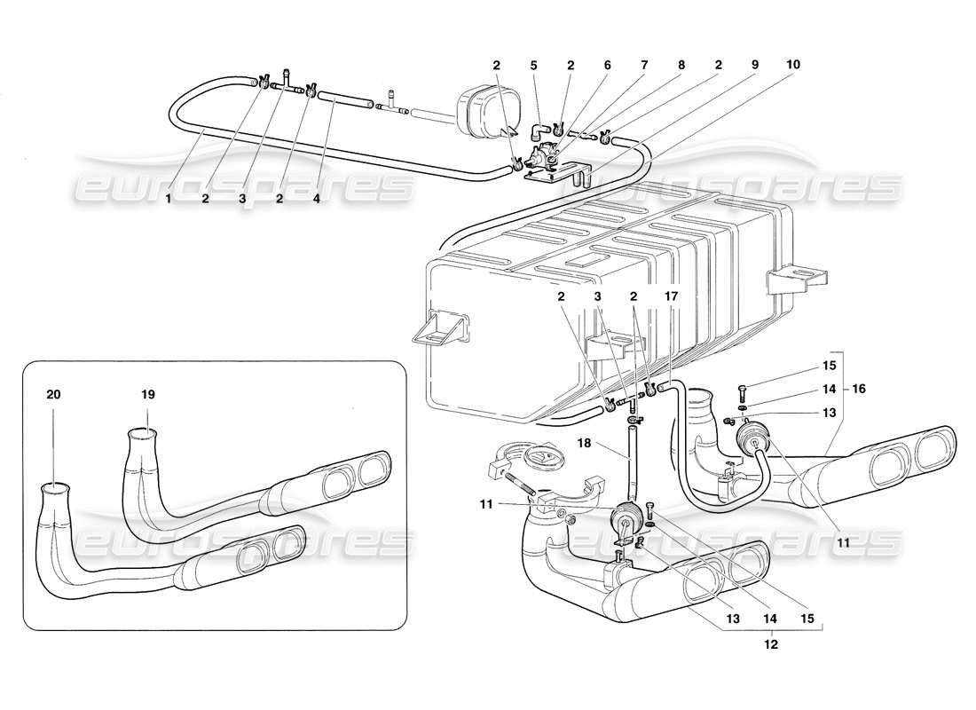 lamborghini diablo sv (1998) abgassystem teilediagramm