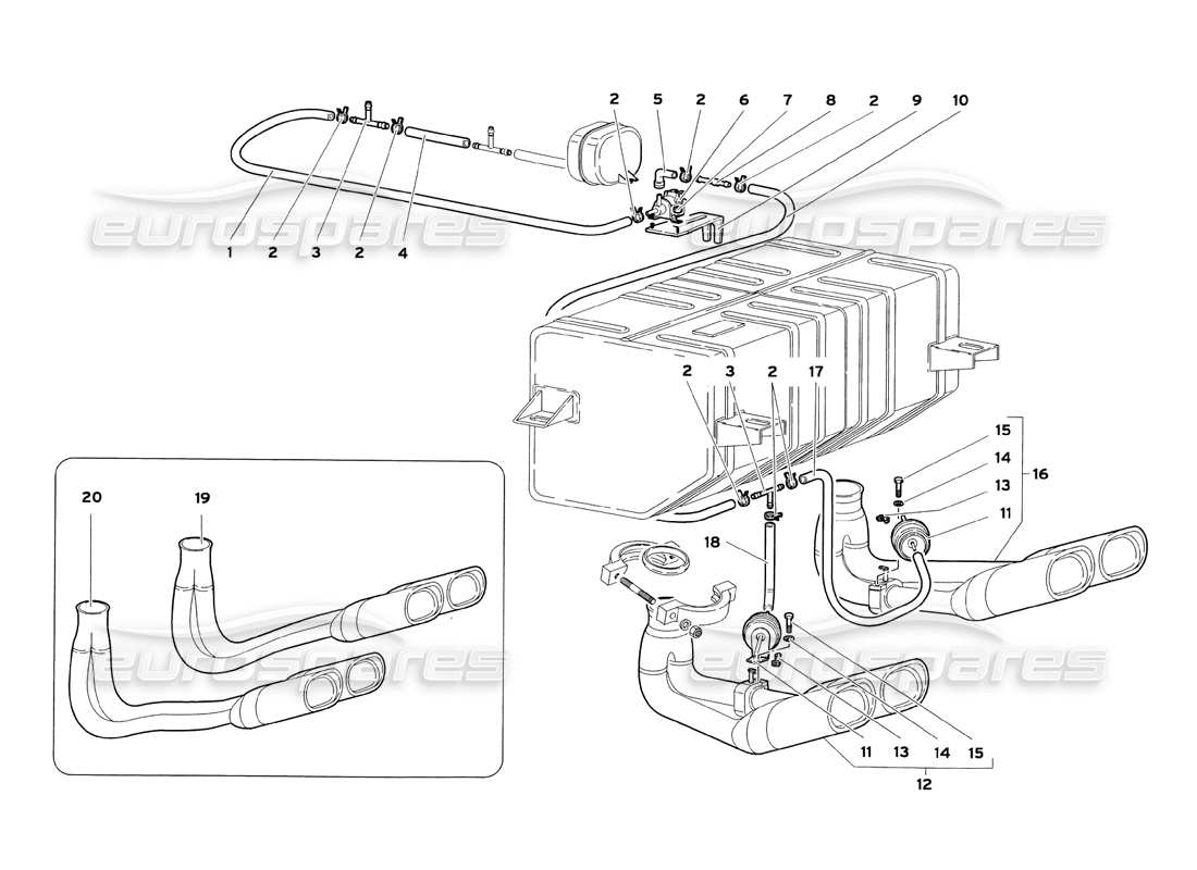 lamborghini diablo sv (1999) auspuffanlage teilediagramm