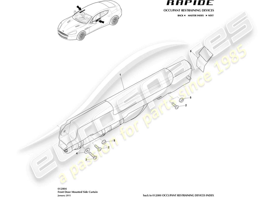 aston martin rapide (2011) teilediagramm für seiten-vorhangairbag vorn