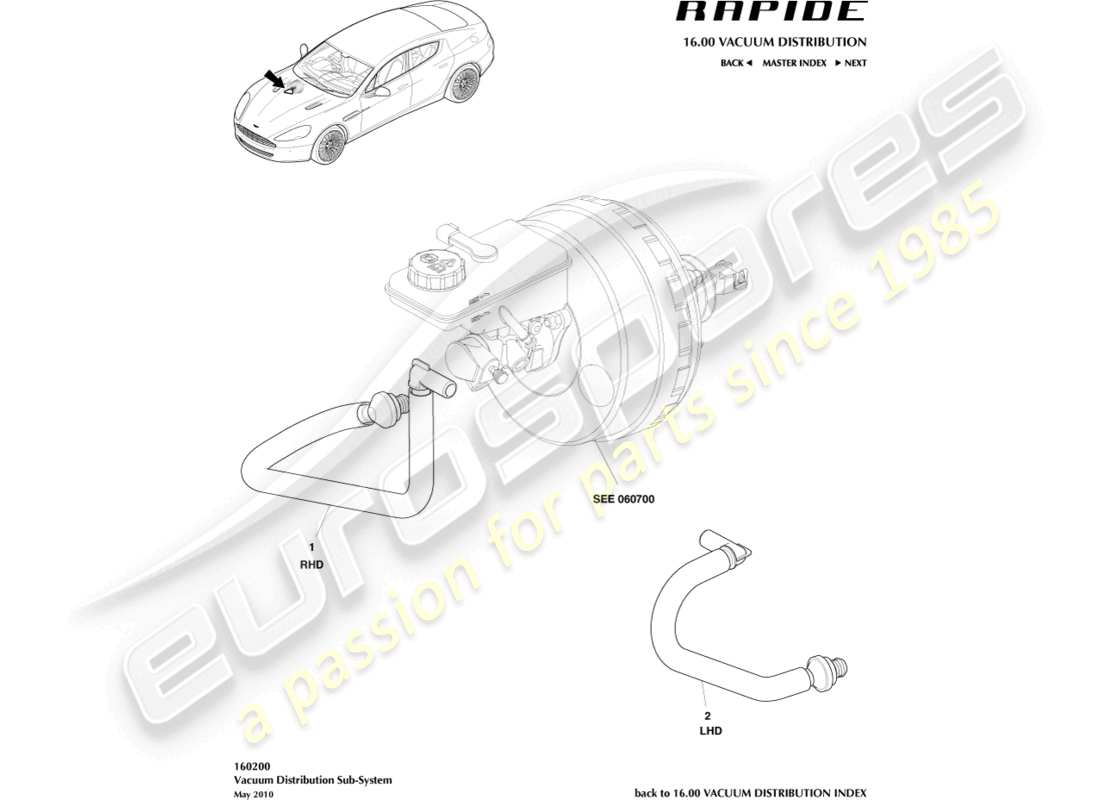 aston martin rapide (2010) teilediagramm des vakuumverteilungssubsystems