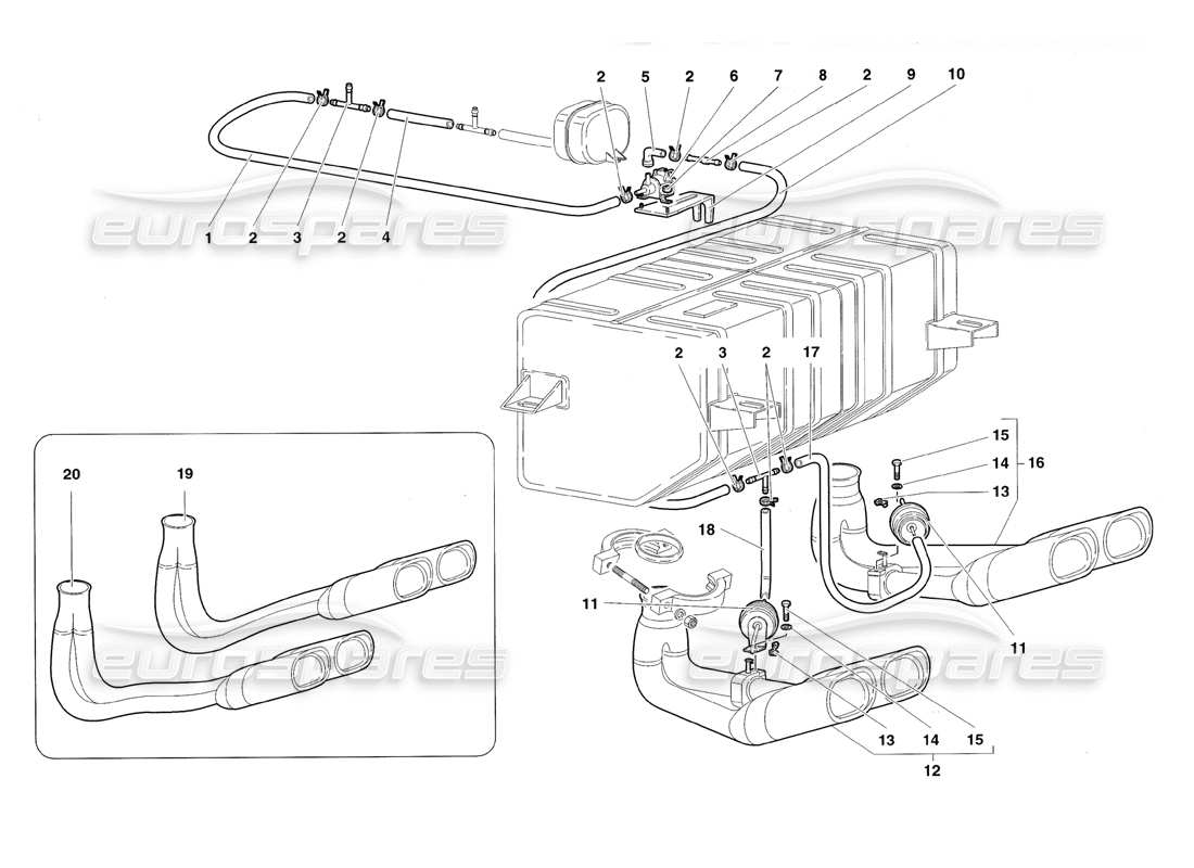 lamborghini diablo roadster (1998) auspuffanlage teilediagramm