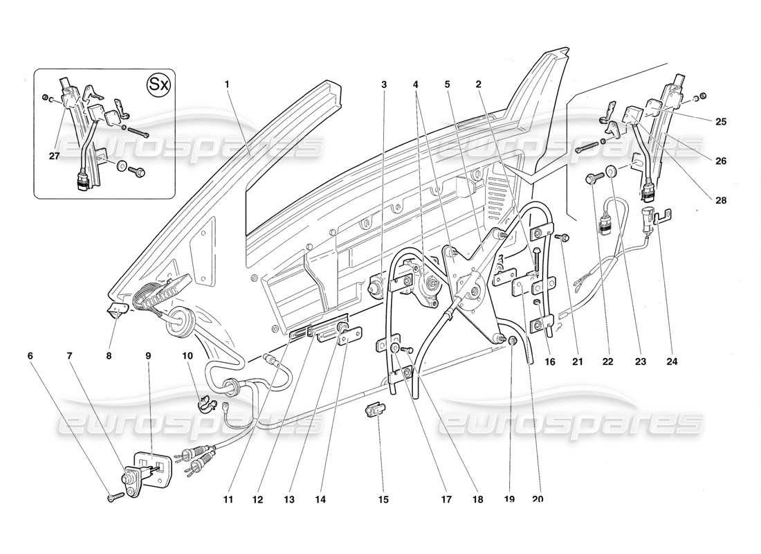 eine teilezeichnung aus dem lamborghini diablo roadster (1998) teilekatalog