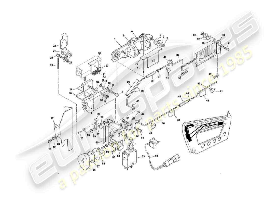 aston martin v8 coupe (2000) türverriegelungsmechanismus, vin v79080 & v79074 im ersatzteildiagramm