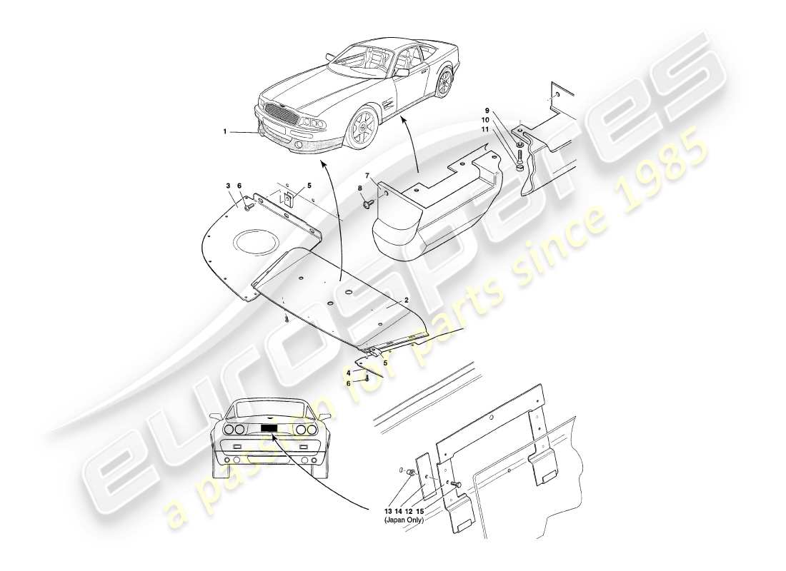 aston martin v8 coupe (2000) teilediagramm für karosseriebeschläge