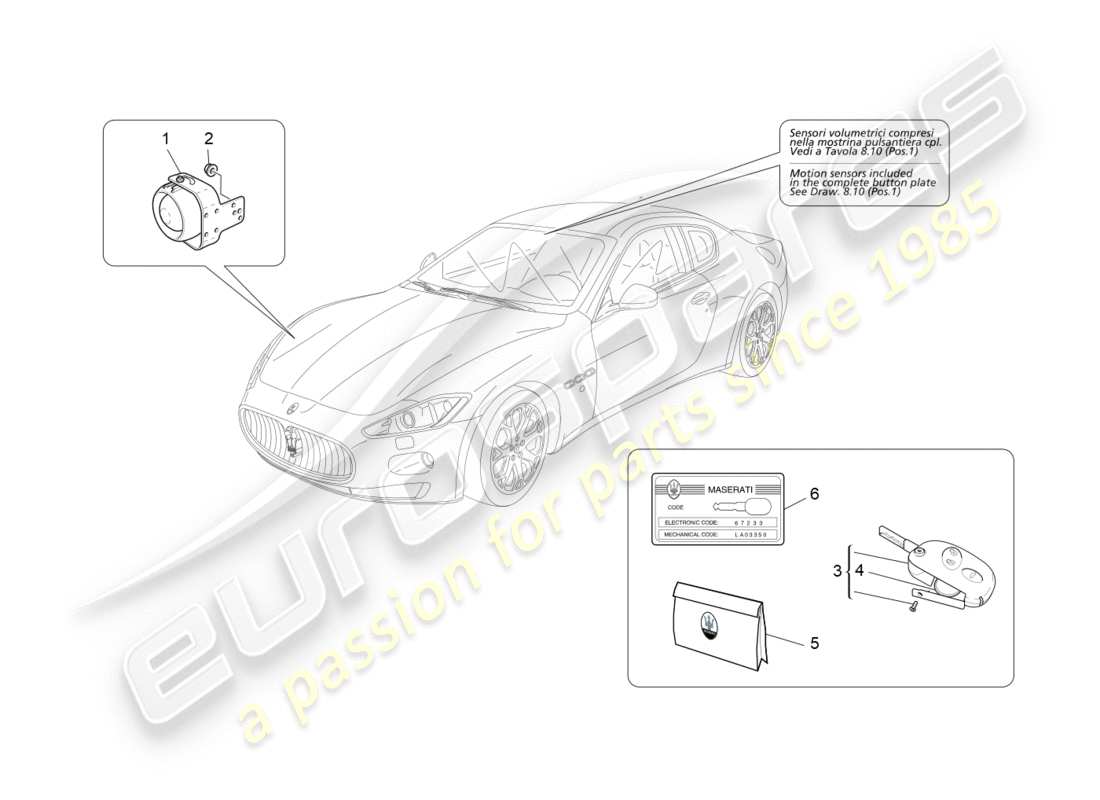 maserati granturismo (2015) alarm- und wegfahrsperrensystem teilediagramm