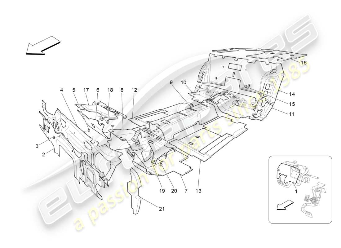 maserati granturismo s (2018) schalldämmplatten im fahrzeuginnenraum teilediagramm