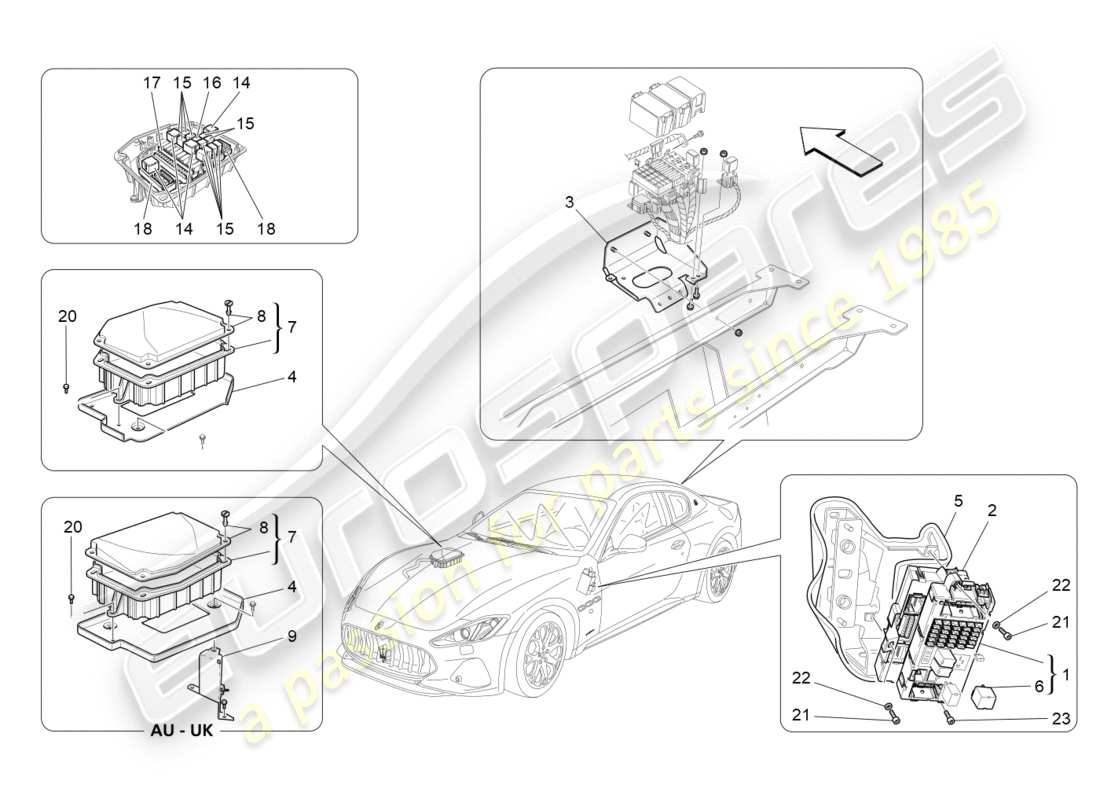 maserati granturismo s (2018) relais, sicherungen und kästen teilediagramm