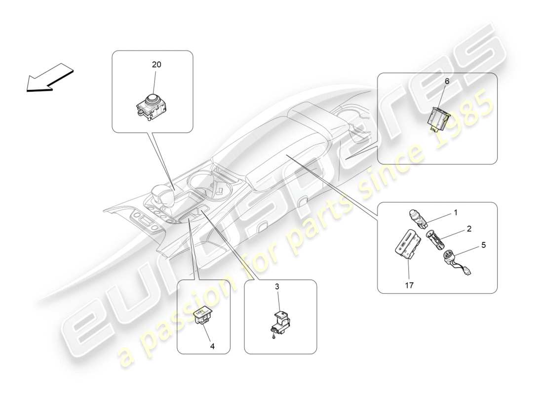 maserati granturismo s (2020) mittelkonsolengeräte ersatzteildiagramm