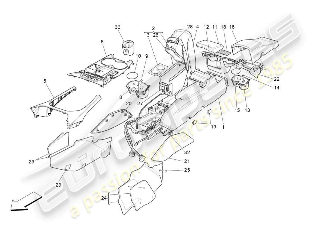 maserati granturismo s (2019) zubehörkonsole und mittelkonsole teilediagramm