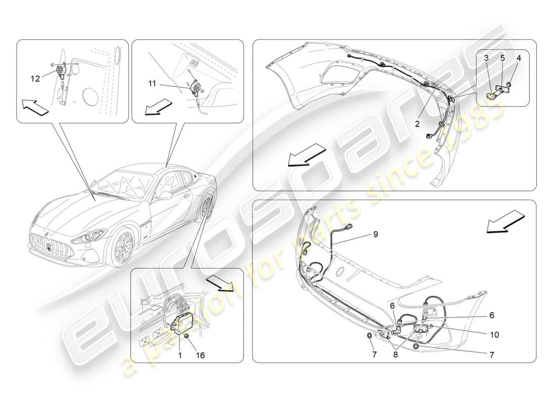 maserati granturismo s (2019) parksensoren teilediagramm