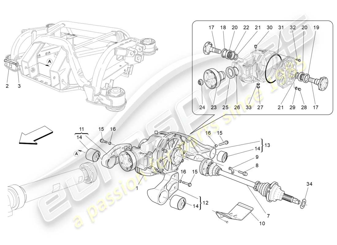 maserati granturismo s (2013) differential- und hinterachswellen ersatzteildiagramm