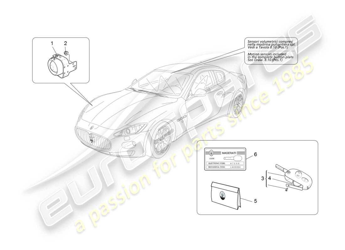 maserati granturismo (2008) alarm- und wegfahrsperrensystem teilediagramm