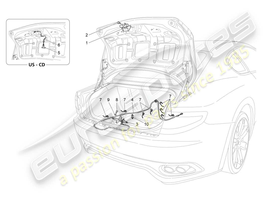 maserati granturismo s (2013) bedienelement für heckklappenöffnung, teilediagramm