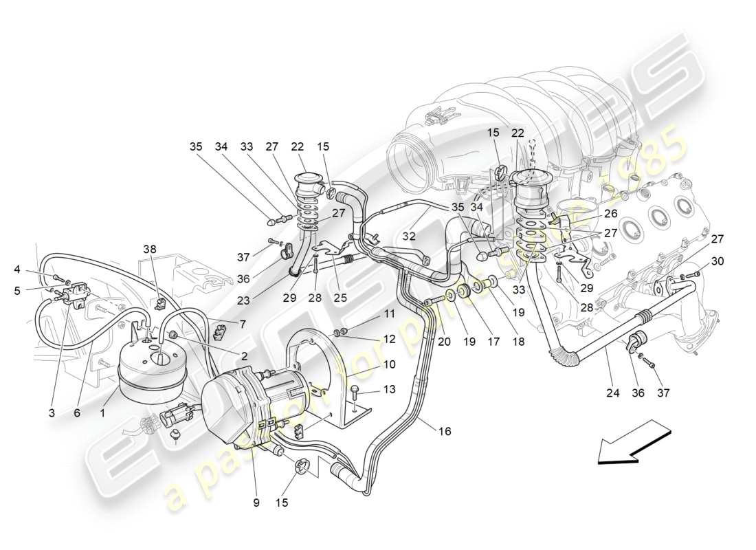 maserati granturismo (2015) zusatzluftsystem teilediagramm