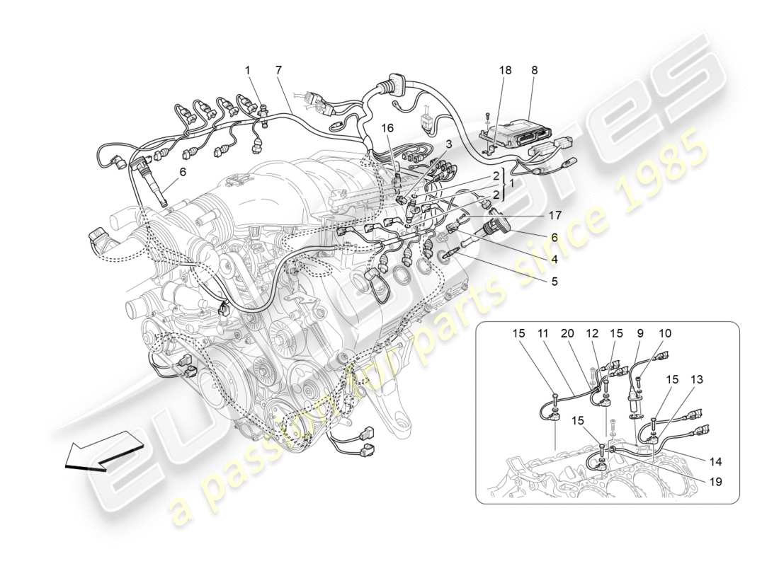 maserati granturismo (2009) elektronische steuerung: einspritzung und motorsteuerung teilediagramm