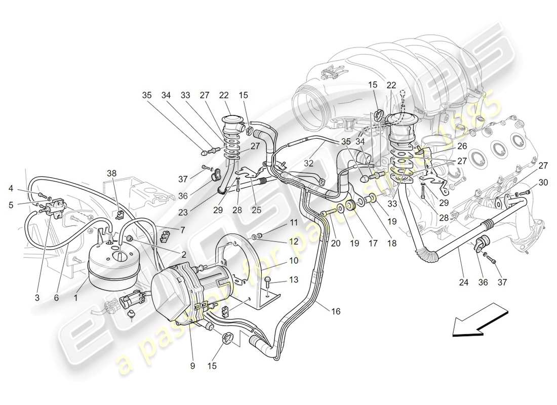 maserati granturismo (2009) zusatzluftsystem teilediagramm