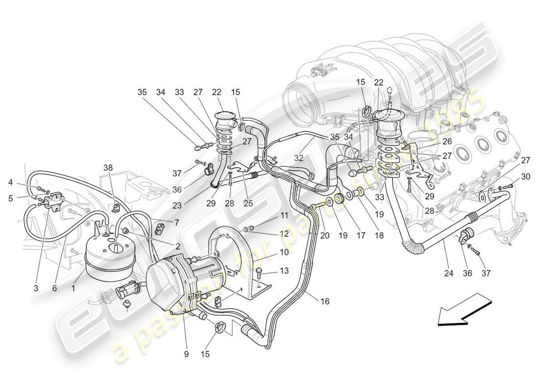 maserati granturismo (2009) zusätzliches luftsystem teilediagramm