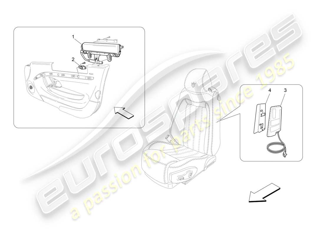 maserati granturismo (2011) teilediagramm für vorderes seitentaschensystem