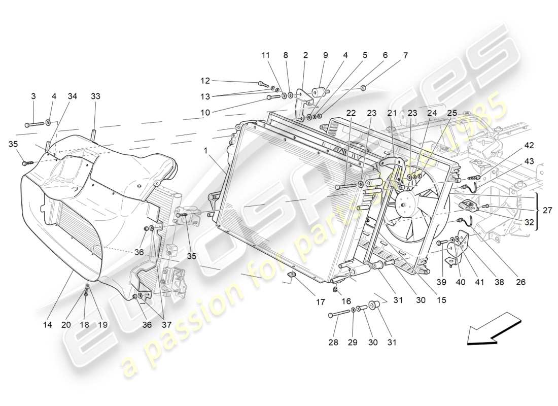 maserati granturismo (2011) kühlung: luftkühler und kanäle teilediagramm