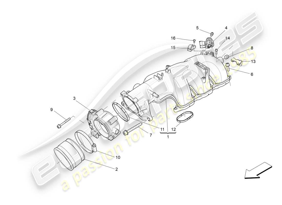 maserati qtp 3.0 bt v6 410hp (2014) ansaugkrümmer und drosselklappengehäuse teilediagramm