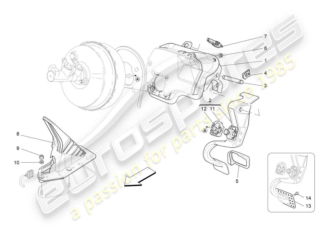 maserati granturismo s (2020) komplette pedalboard-einheit teilediagramm