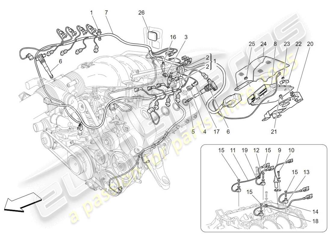 maserati granturismo (2009) elektronische steuerung: einspritz- und motorsteuerungssteuerung teilediagramm