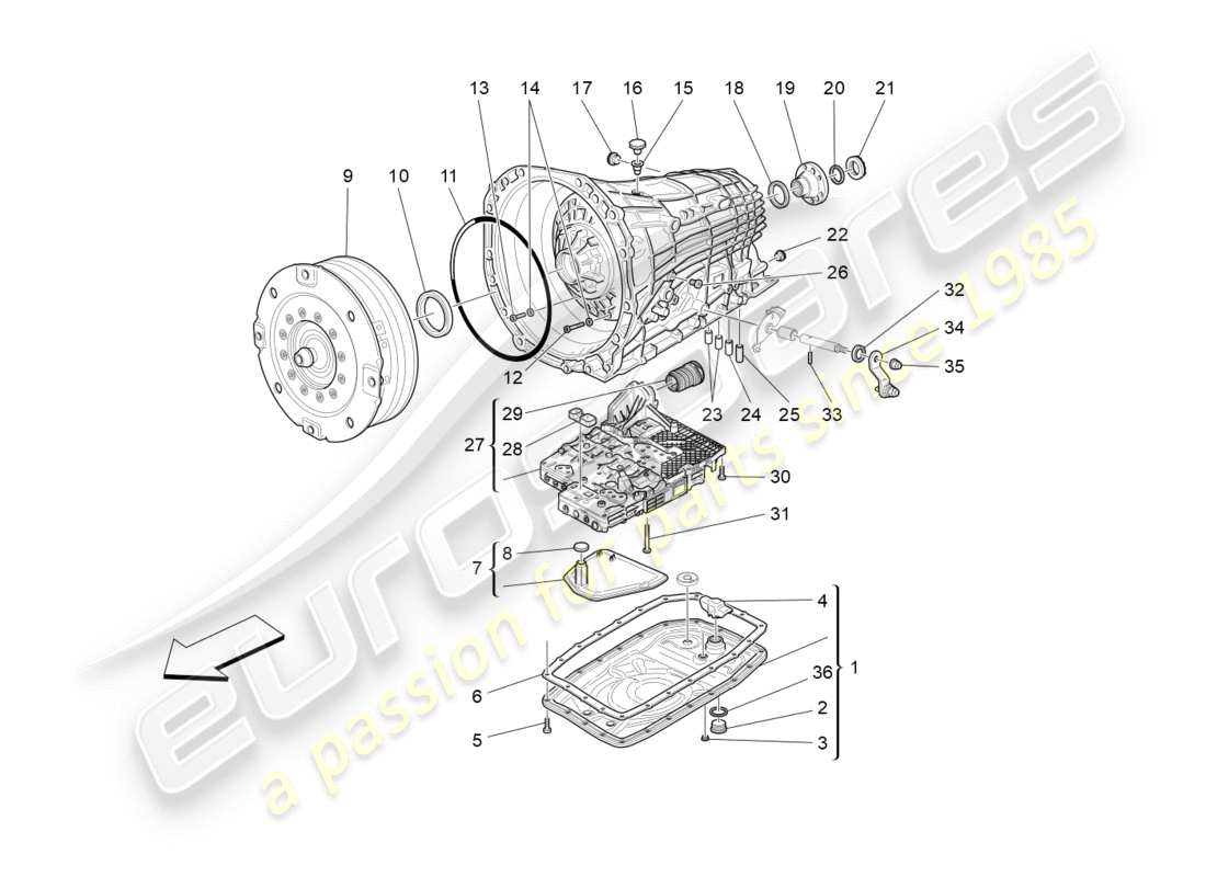 maserati granturismo (2015) getriebegehäuse ersatzteildiagramm