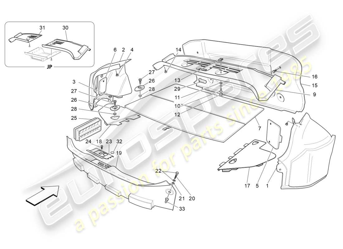 maserati granturismo s (2015) gepäckraummatten teilediagramm